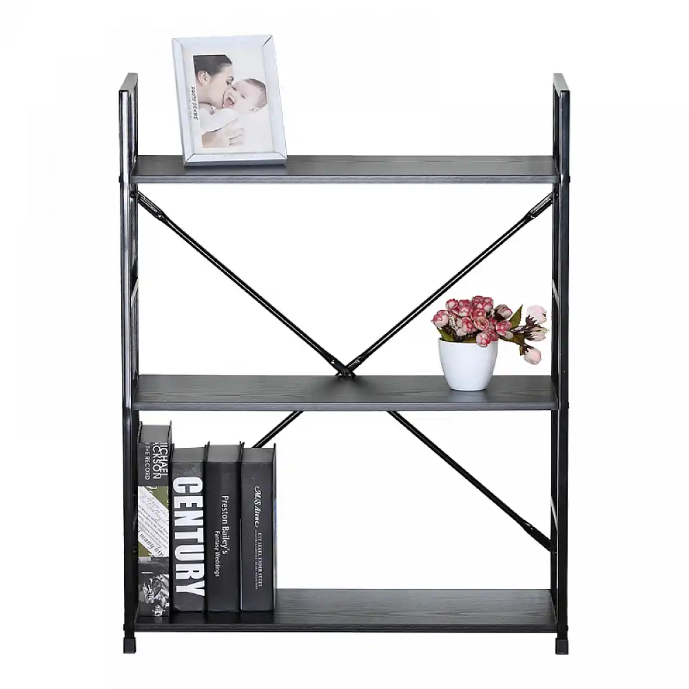 Βιβλιοθήκη-ραφιέρα Manlo pakoworld μαύρο μέταλλο 58.6x23.5x80εκ