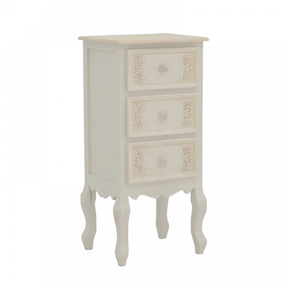 Κομοδίνο Pazlen Inart mdf σε λευκή αντικέ απόχρωση 40x34.5x82εκ