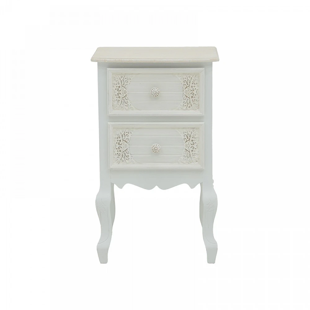 Κομοδίνο Pazlen Inart mdf σε λευκή αντικέ απόχρωση 40x45x65εκ