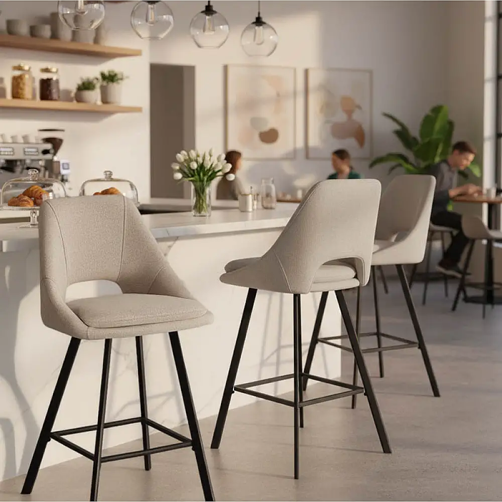 Σκαμπό μπαρ Initiate pakoworld κρεμ ύφασμα-πόδι μαύρο μέταλλο 48x56x98εκ | 2 τμχ