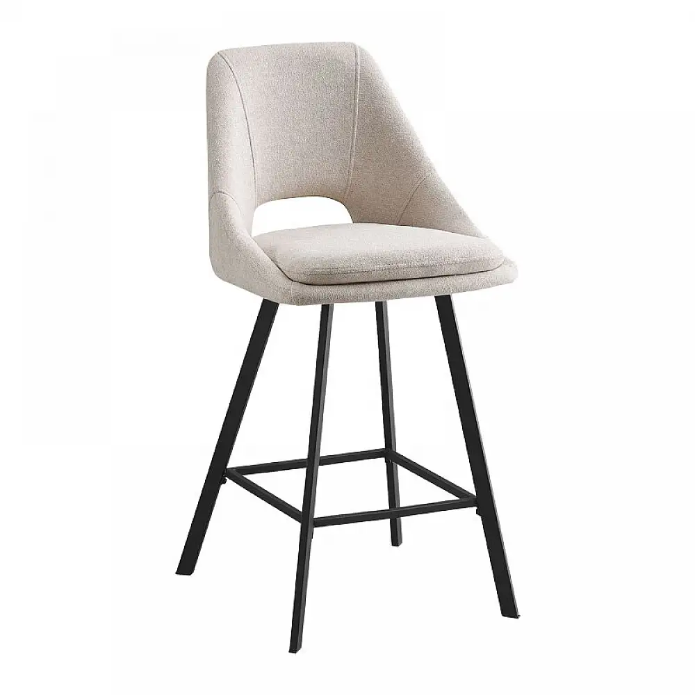 Σκαμπό μπαρ Initiate pakoworld κρεμ ύφασμα-πόδι μαύρο μέταλλο 48x56x98εκ | 2 τμχ