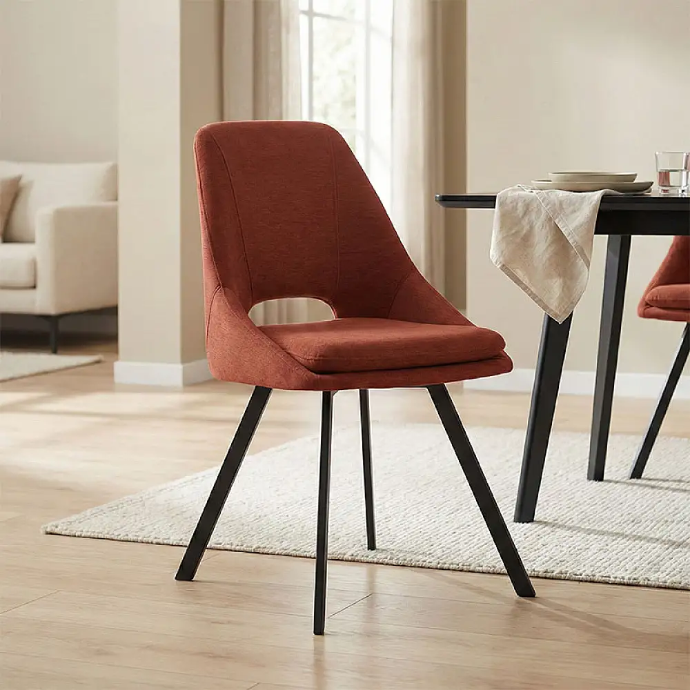 Καρέκλα Initiate pakoworld terracotta ύφασμα-πόδι μαύρο μέταλλο 48x57x85εκ | 2 τμχ