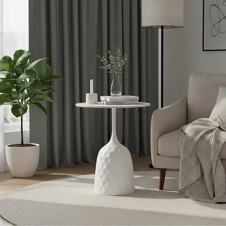 Βοηθητικό τραπέζι Kousien Inart λευκό sintered stone Φ50x60εκ
