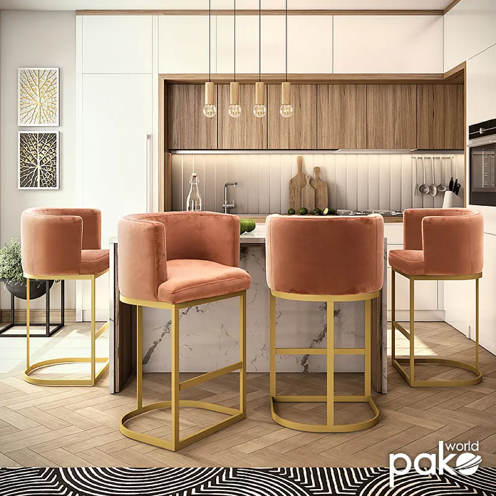 Σκαμπό μπαρ Viv pakoworld μεταλλικό χρυσό-βελούδο σάπιο μήλο 54x50x95εκ