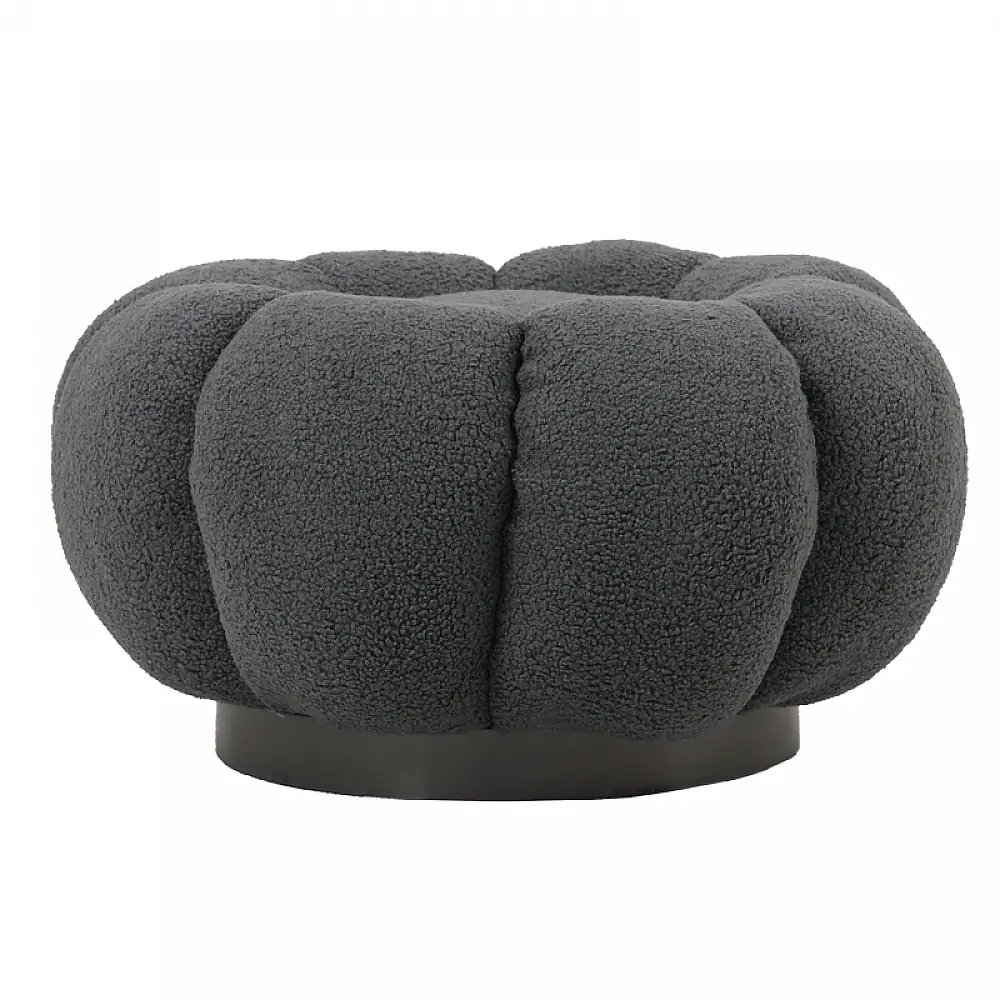 Σκαμπό Nester pakoworld μπουκλέ ύφασμα σε γκρι απόχρωση Φ60x31εκ