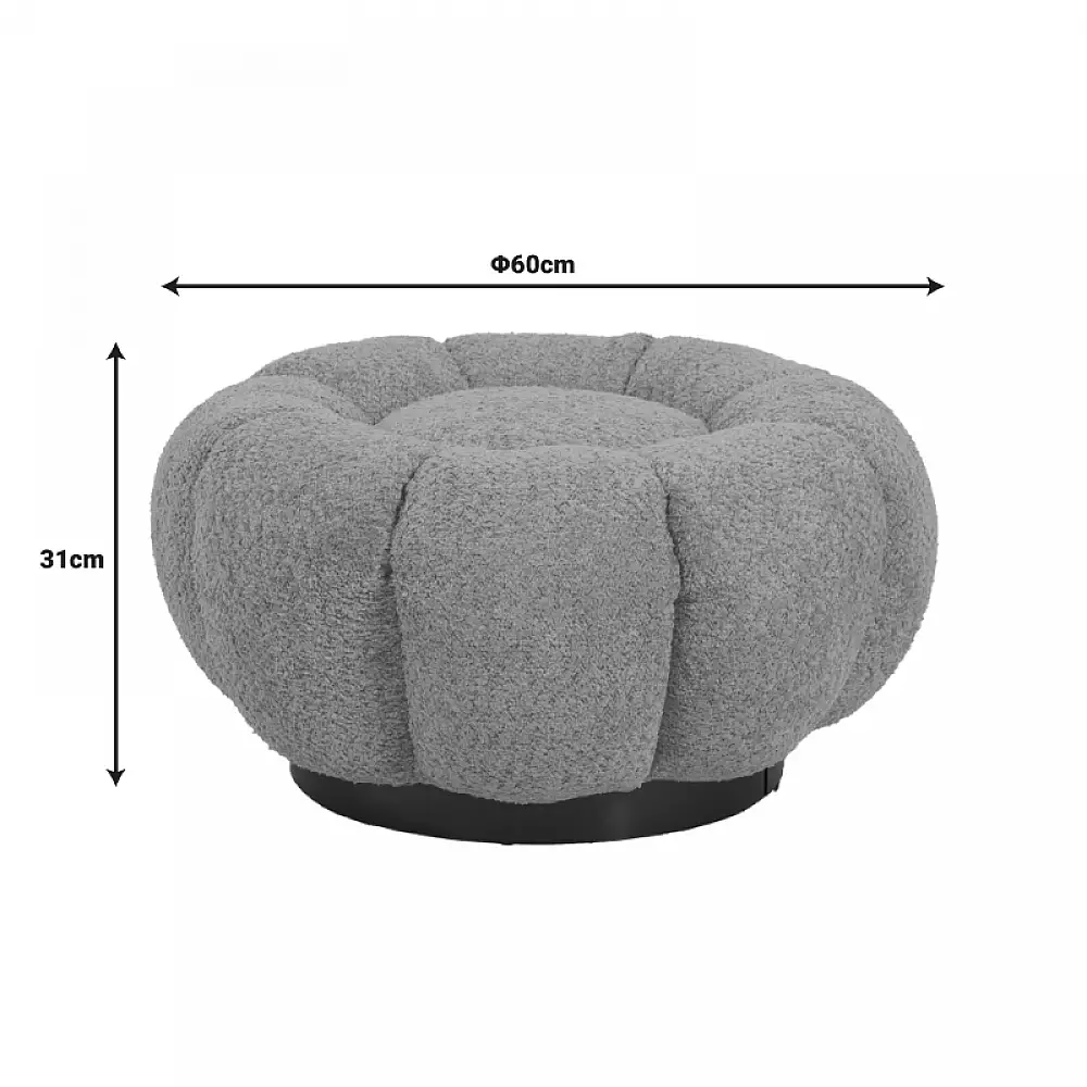 Σκαμπό Nester pakoworld μπουκλέ ύφασμα σε γκρι απόχρωση Φ60x31εκ