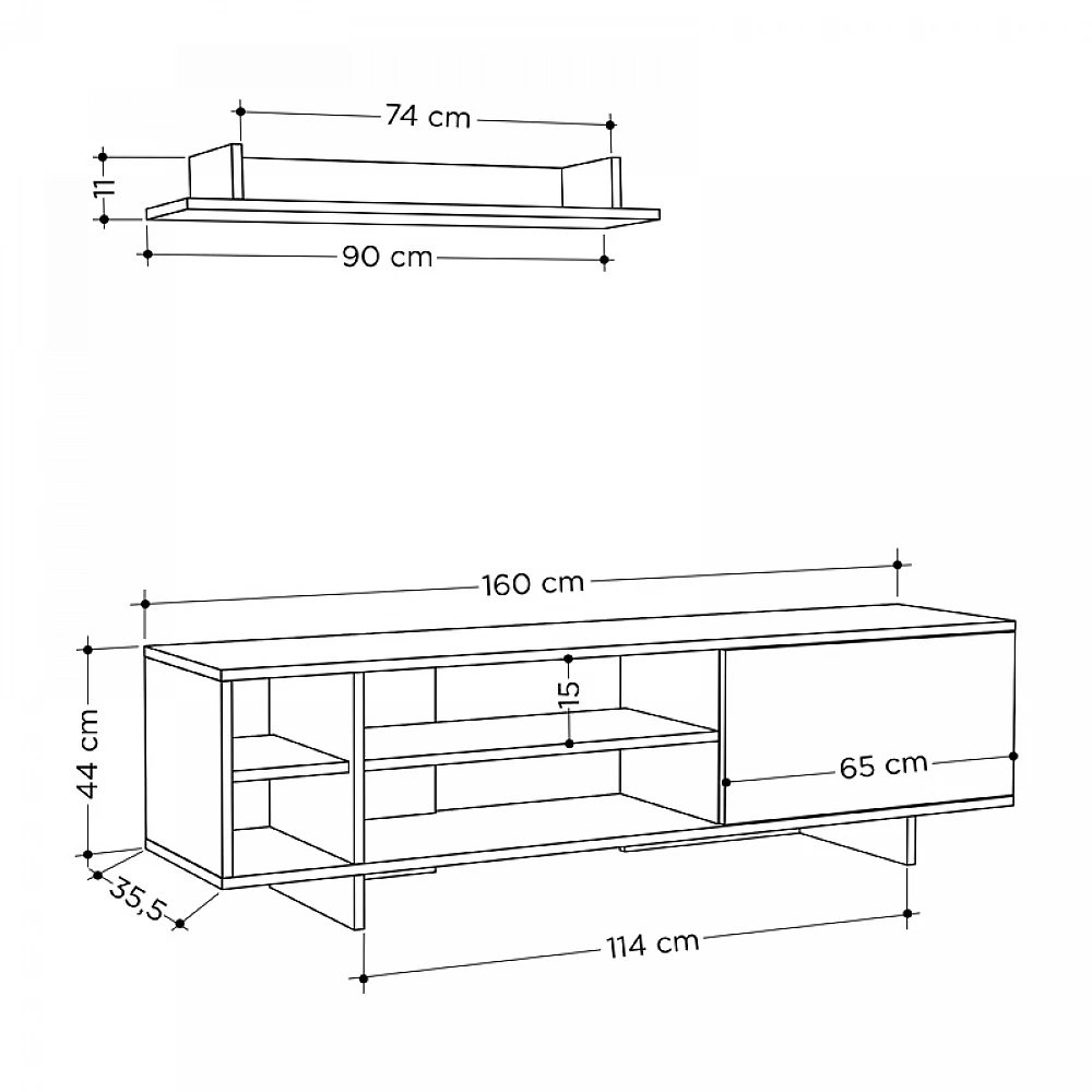 Σύνθετο σαλονιού Saloon pakoworld σε λευκή-oak απόχρωση 160x35.5x44εκ Σύνθετο σαλονιού Saloon pakoworld σε λευκή-oak απόχρωση 160x35.5x44εκ