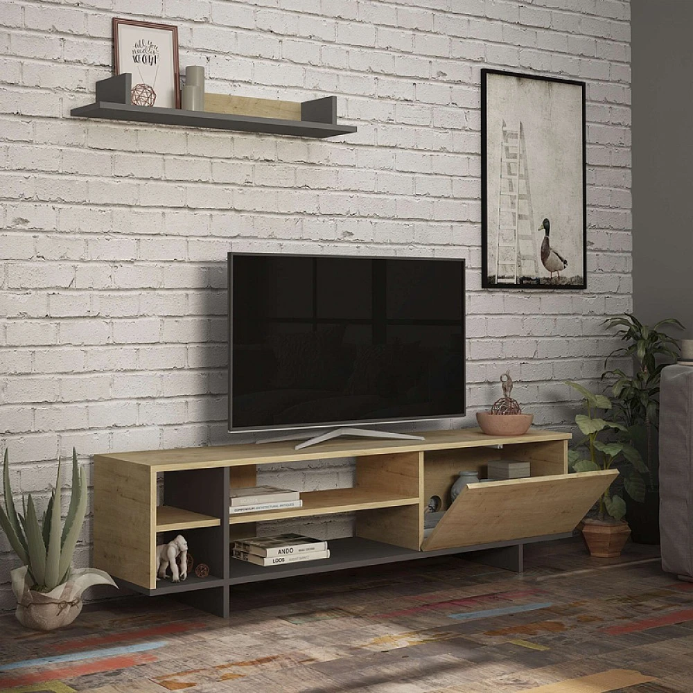 Σύνθετο σαλονιού Saloon pakoworld σε ανθρακί-oak απόχρωση 160x35.5x44εκ Σύνθετο σαλονιού Saloon pakoworld σε ανθρακί-oak απόχρωση 160x35.5x44εκ