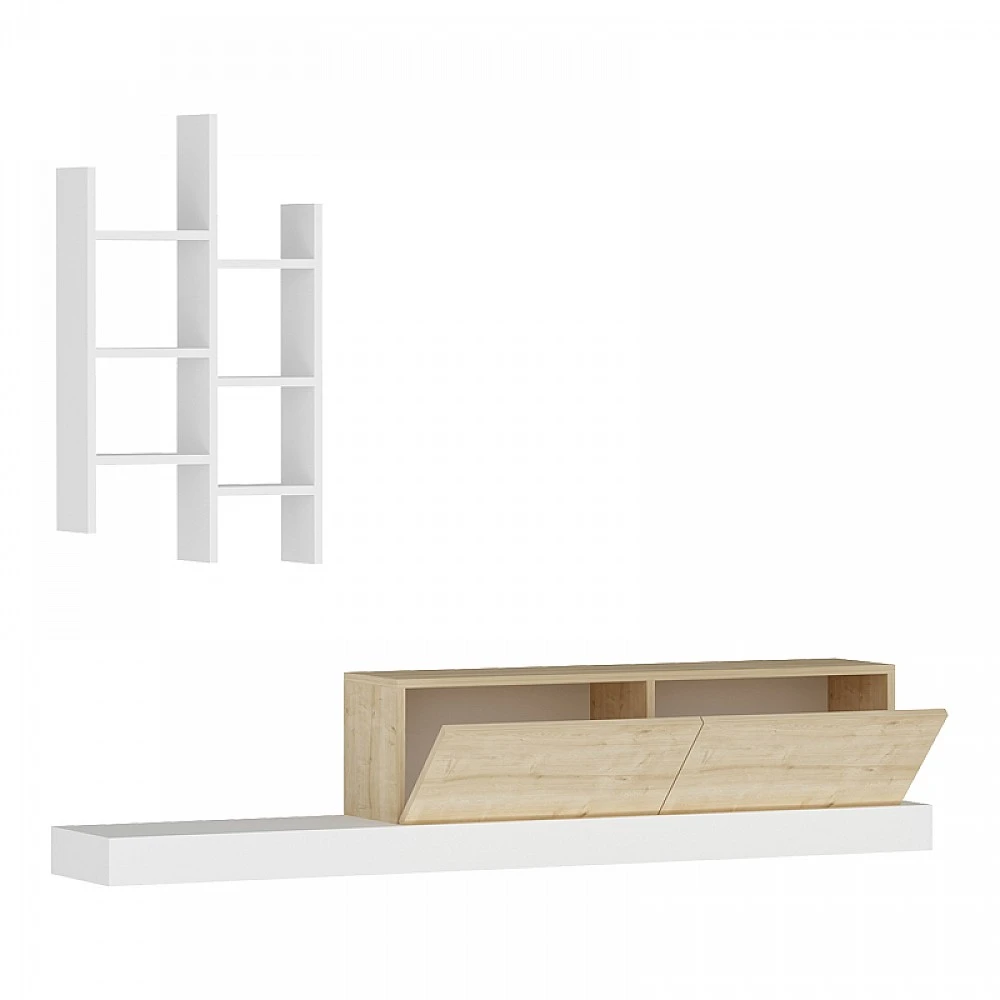 Έπιπλο τηλεόρασης Rumba pakoworld σε λευκή-oak απόχρωση 180x30x31εκ Έπιπλο τηλεόρασης Rumba pakoworld σε λευκή-oak απόχρωση 180x30x31εκ
