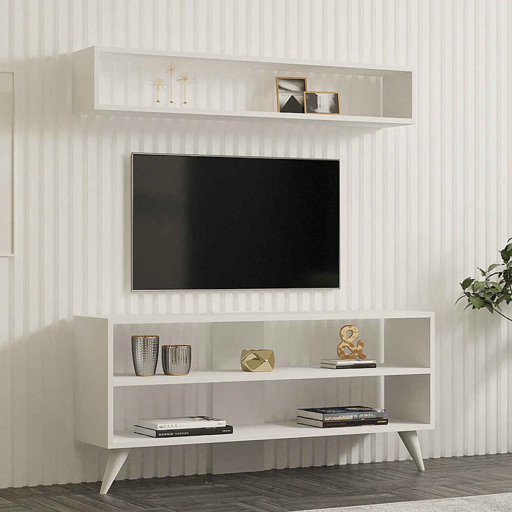 Σύνθετο σαλονιού Prestige pakoworld σε λευκή απόχρωση 120x29,6x50εκ