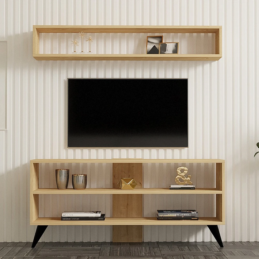 Σύνθετο σαλονιού Prestige pakoworld σε oak απόχρωση 120x29,6x50εκ Σύνθετο σαλονιού Prestige pakoworld σε oak απόχρωση 120x29,6x50εκ