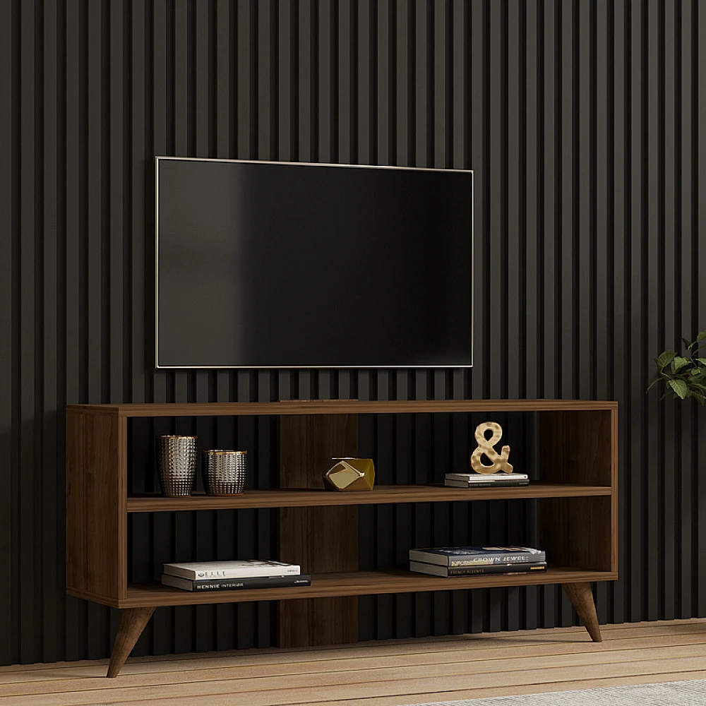 Έπιπλο τηλεόρασης Prestige pakoworld σε καρυδί απόχρωση 120x29,6x50εκ