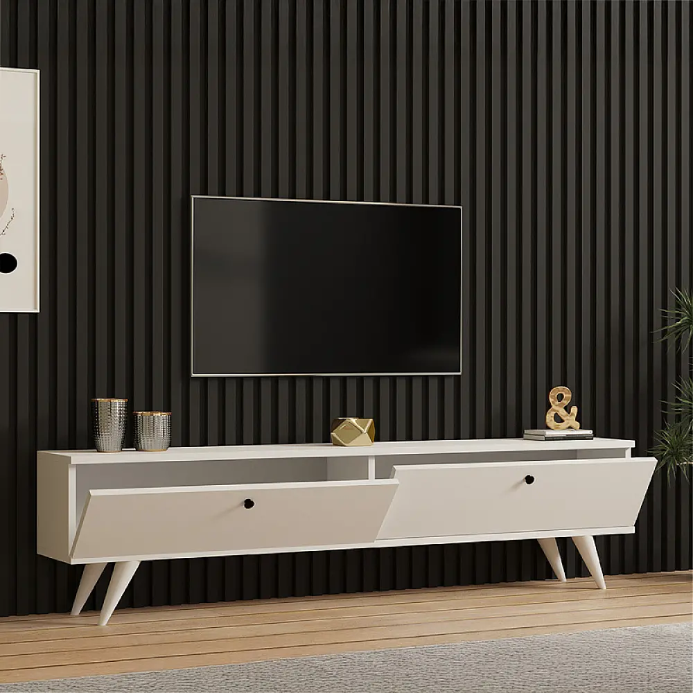 Έπιπλο τηλεόρασης Jate pakoworld σε λευκή απόχρωση 160x25x40εκ Έπιπλο τηλεόρασης Jate pakoworld σε λευκή απόχρωση 160x25x40εκ