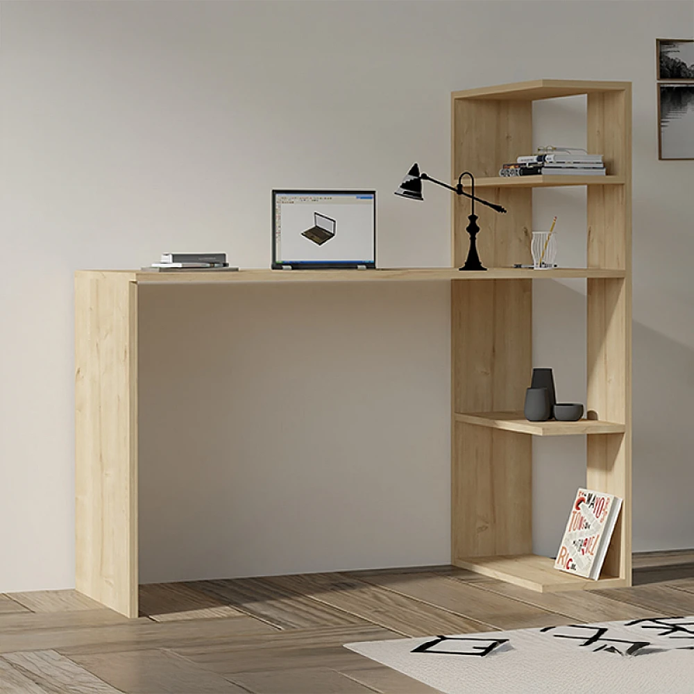 Γραφείο με βιβλιοθήκη Mergo pakoworld σε oak απόχρωση 121x51x75εκ