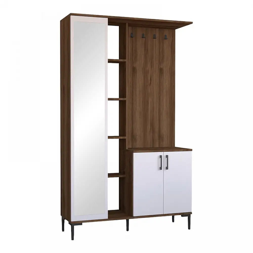 Έπιπλο εισόδου Melena pakoworld με καθρέπτη-κρεμάστρα λευκό-καρυδί 120x37.5x199εκ