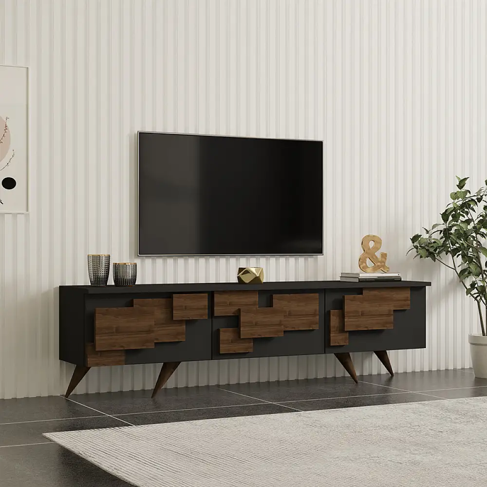Έπιπλο τηλεόρασης Trida pakoworld καρυδί με ανθρακί 160x35x45εκ