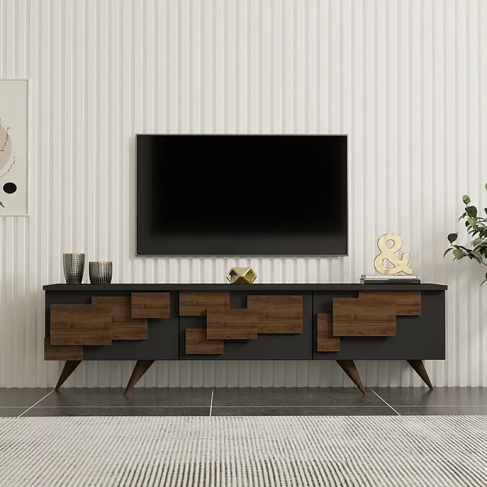 Έπιπλο τηλεόρασης Trida pakoworld καρυδί με ανθρακί 160x35x45εκ