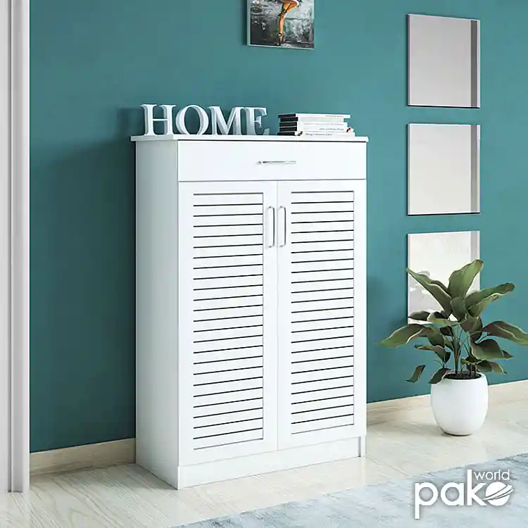 Παπουτσοθήκη-ντουλάπι SANTE pakoworld 20 ζεύγων σε λευκή απόχρωση 80x37x123εκ