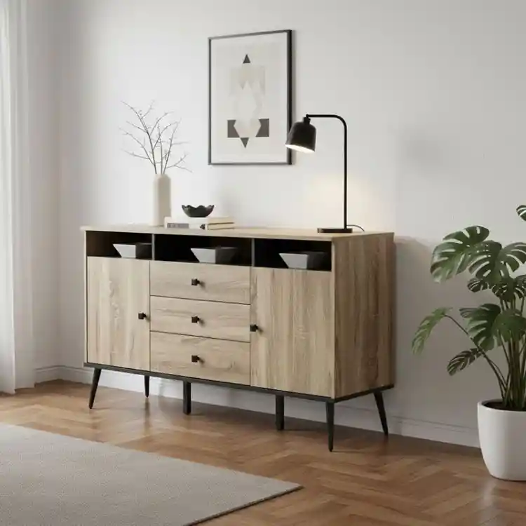 Μπουφές Zezan pakoworld σε sonoma-ανθρακί απόχρωση 140.5x41.5x80εκ