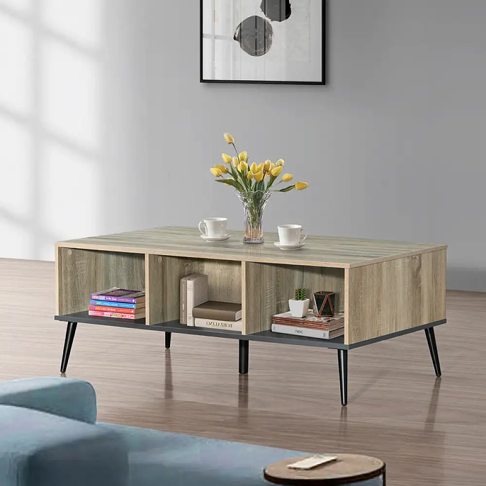 Τραπέζι σαλονιού Zezan pakoworld σε sonoma-ανθρακί απόχρωση 121x60x44.5εκ