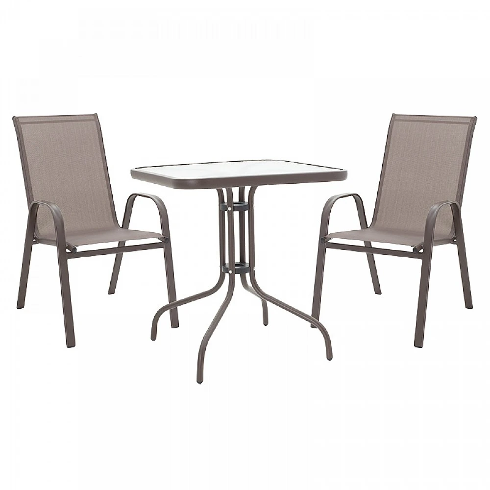 Τραπεζαρία Watson-Calan σετ 3τεμ pakoworld μέταλλο-textilene καφέ 70x70x70εκ