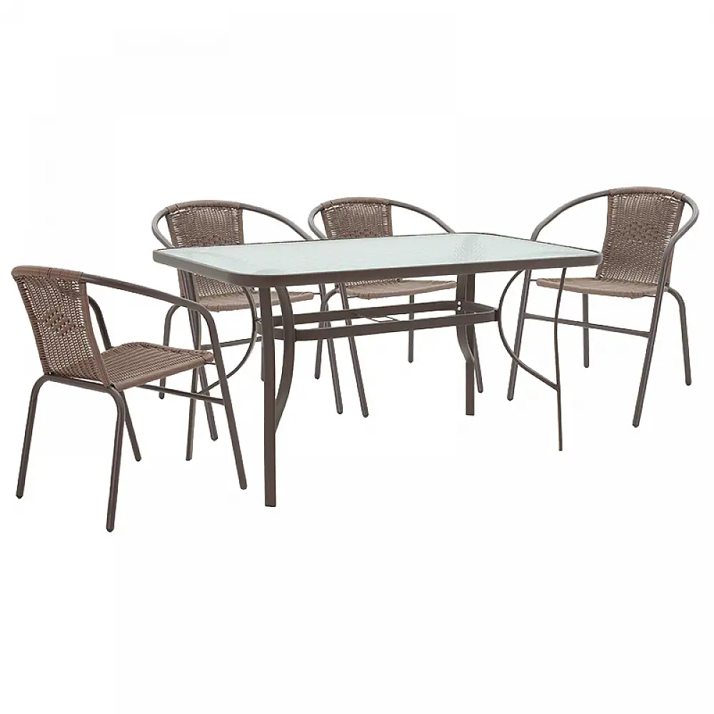 Τραπεζαρία Ensure-Obbi pakoworld σετ 5τεμ μέταλλο-γυαλί καφέ 140x80x70εκ