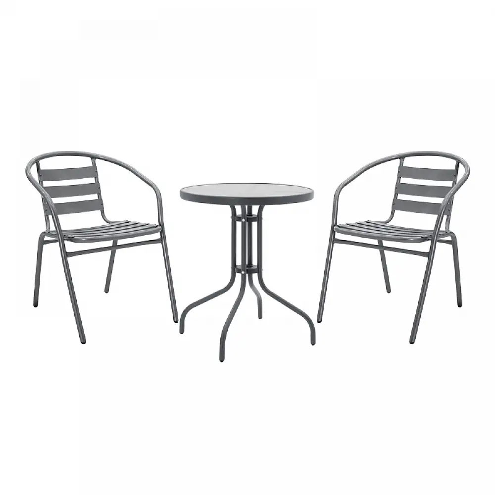 Tραπεζαρία Watson-Tade pakoworld σετ 3τεμ μέταλλο ανθρακί-γυαλί Φ60x70εκ