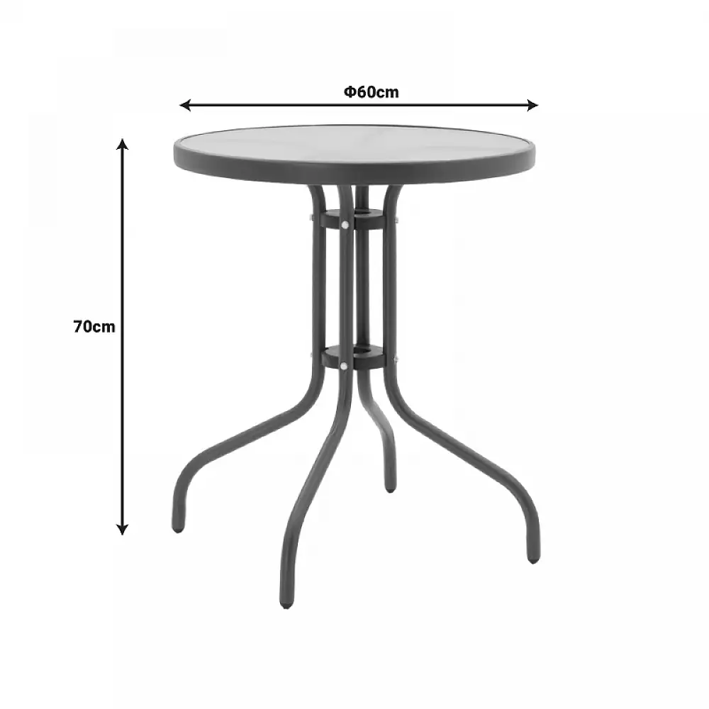 Tραπεζαρία Watson-Lindaria pakoworld σετ 3τεμ μέταλλο ανθρακί-γυαλί- pe rattan σε φυσική απόχρωση Φ60x70εκ