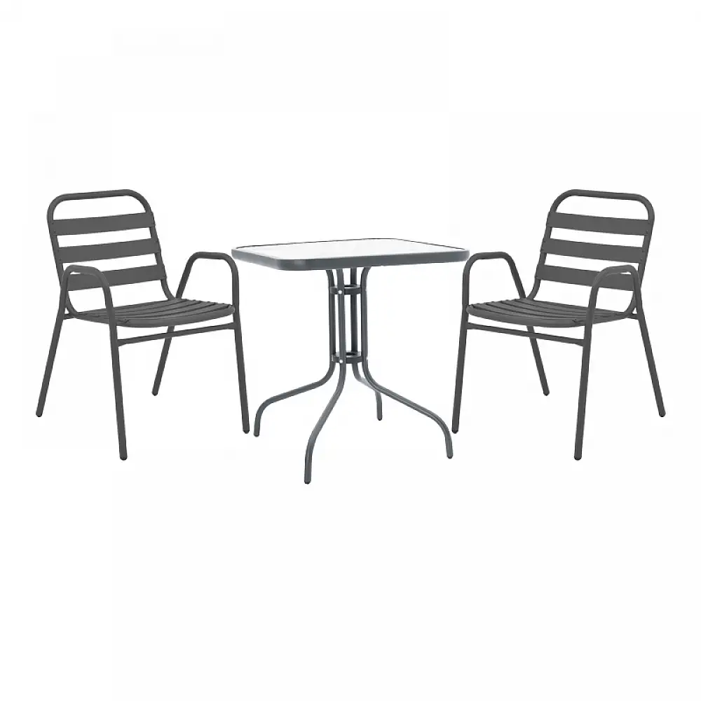 Τραπεζαρία Watson-Sussie pakoworld 3τεμ μέταλλο ανθρακί-γυαλί 70x70x70εκ