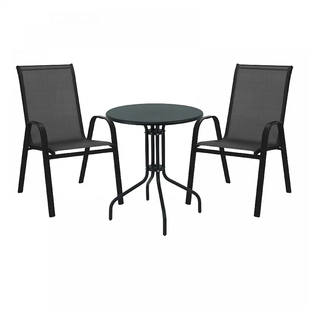 Τραπεζαρία Vergo-Calan pakoworld 3τεμ μαύρο μέταλλο Φ60x70εκ