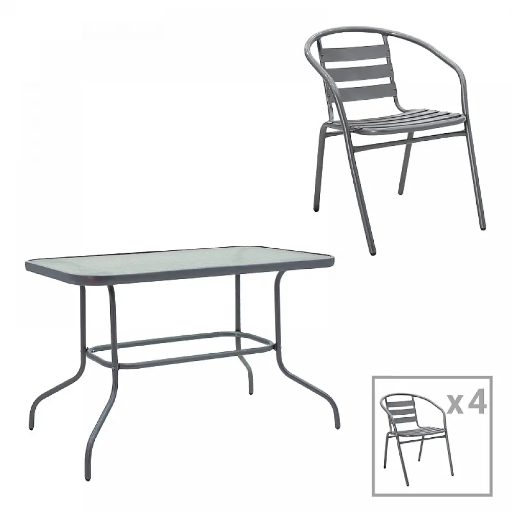 Τραπεζαρία Valor-Tade pakoworld σετ 5τεμ μέταλλο ανθρακί-γυαλί 110x60x70εκ