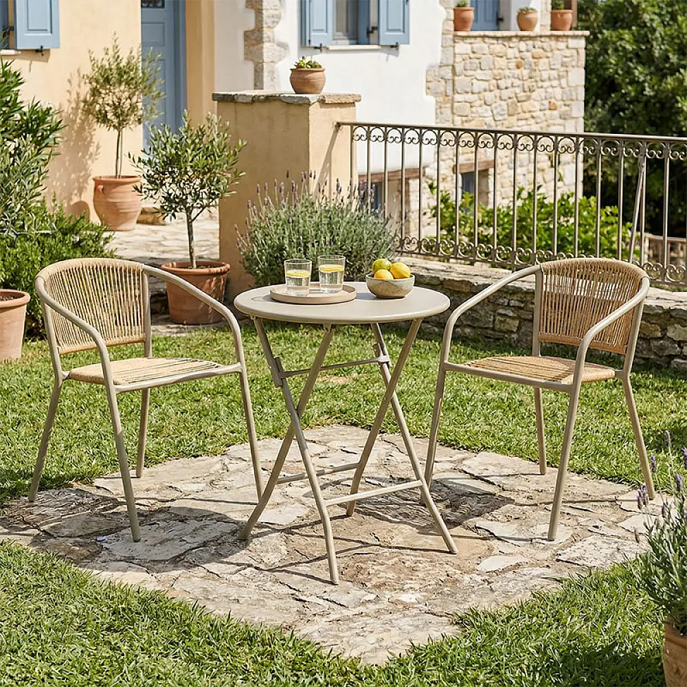 Τραπεζαρία Albero-Lindaria pakoworld 3τεμ μέταλλο σε σαμπανιζε απόχρωση Φ60x70εκ