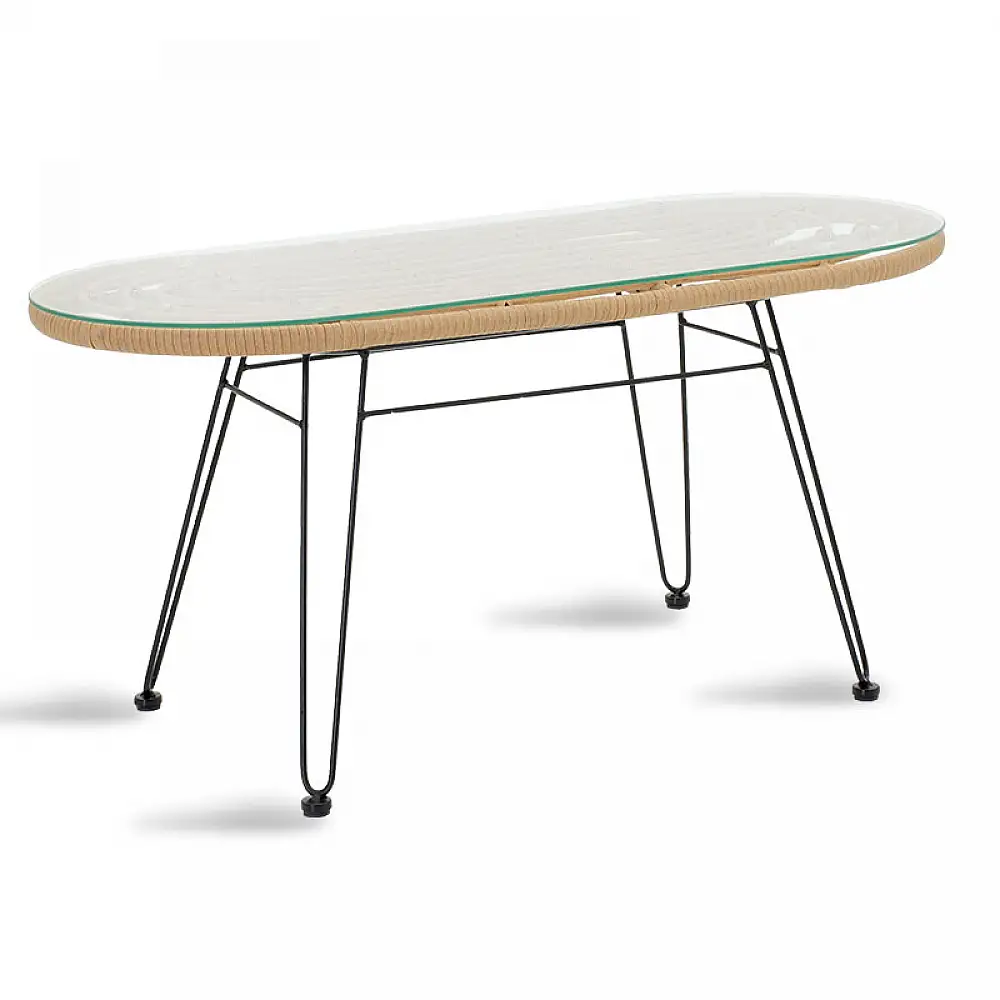 Τραπέζι Naoki pakoworld μέταλλο μαύρο-pe φυσικό-γυαλί 100x45x46εκ