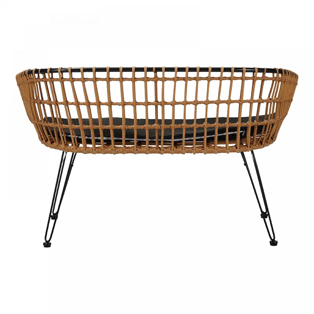 Καναπές 2θέσιος Naoki pakoworld μέταλλο μαύρο-pe φυσικό 120x55x79εκ