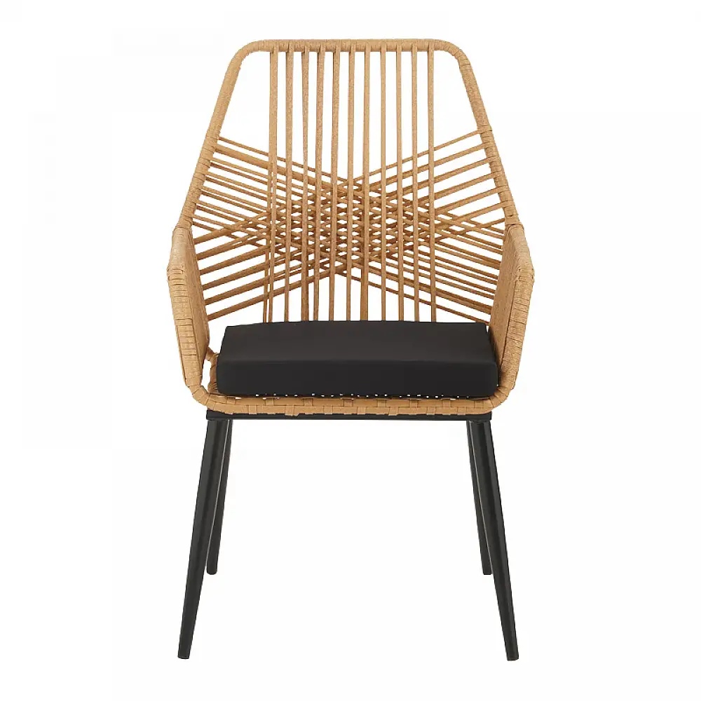 Τραπεζαρία Naoki-Tanish σετ 3 τεμ pakoworld μέταλλο μαύρο-pe φυσικό-γυαλί 80x80x78εκ