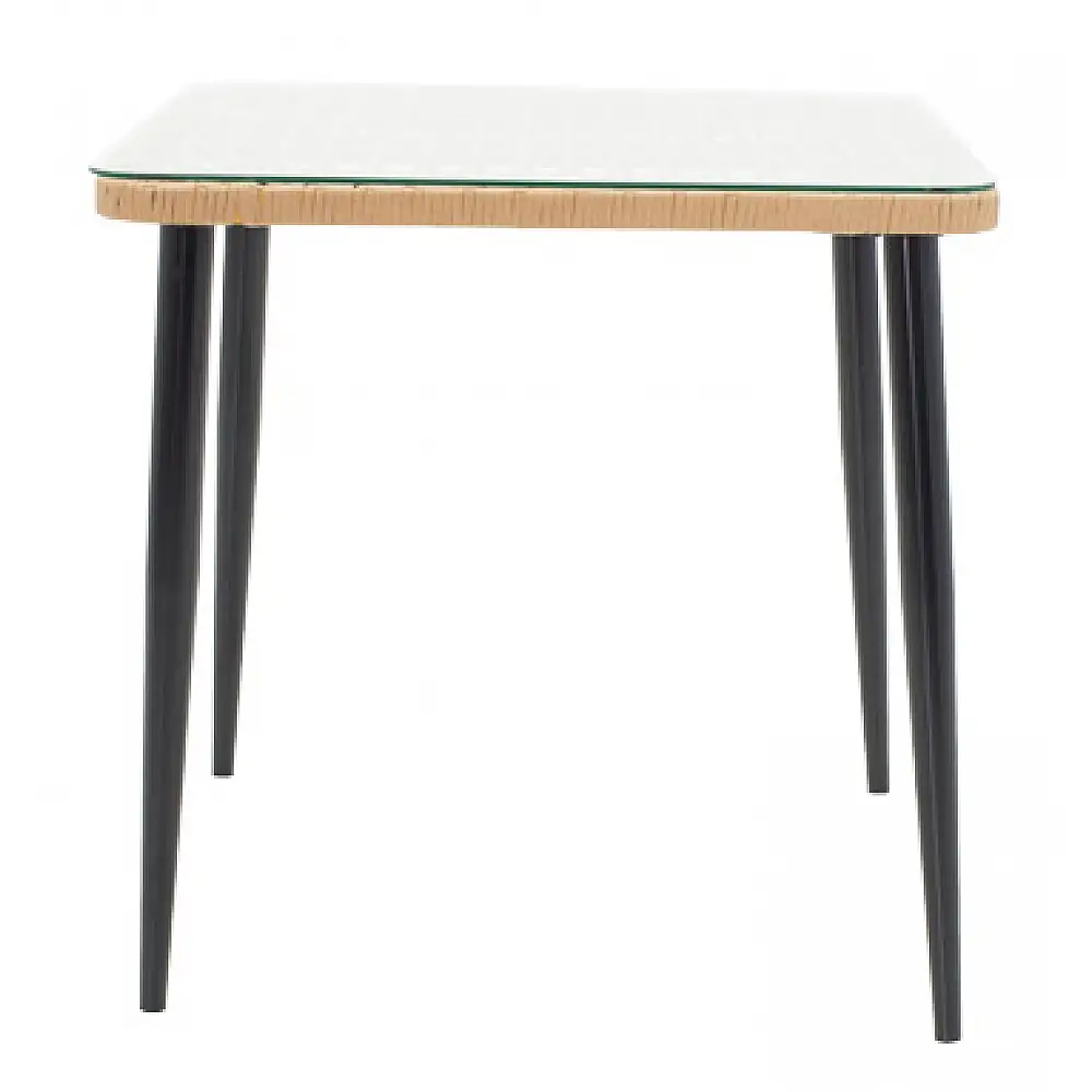 Τραπεζαρία Naoki-Tanish σετ 3 τεμ pakoworld μέταλλο μαύρο-pe φυσικό-γυαλί 80x80x78εκ