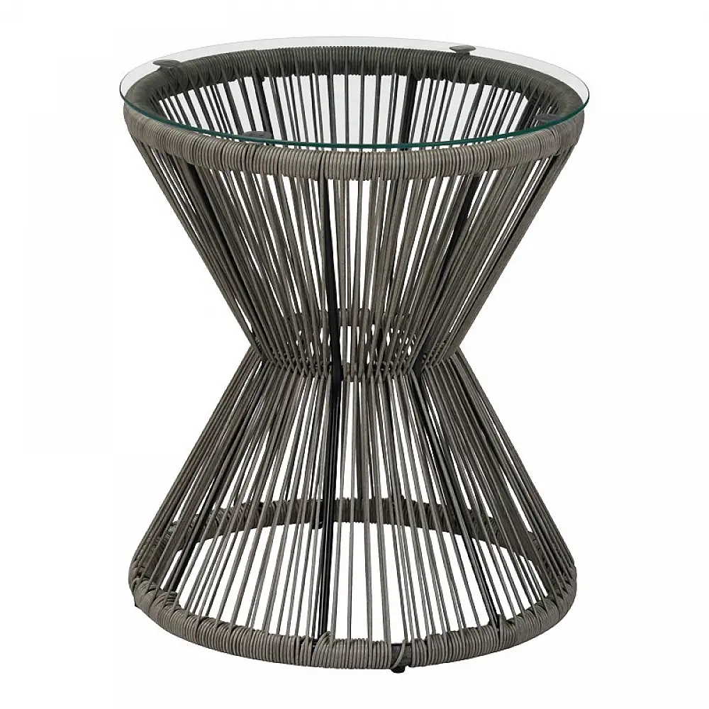 Τραπέζι Mabil pakoworld γυαλί - pe rattan σε γκρι απόχρωση Φ50x55εκ