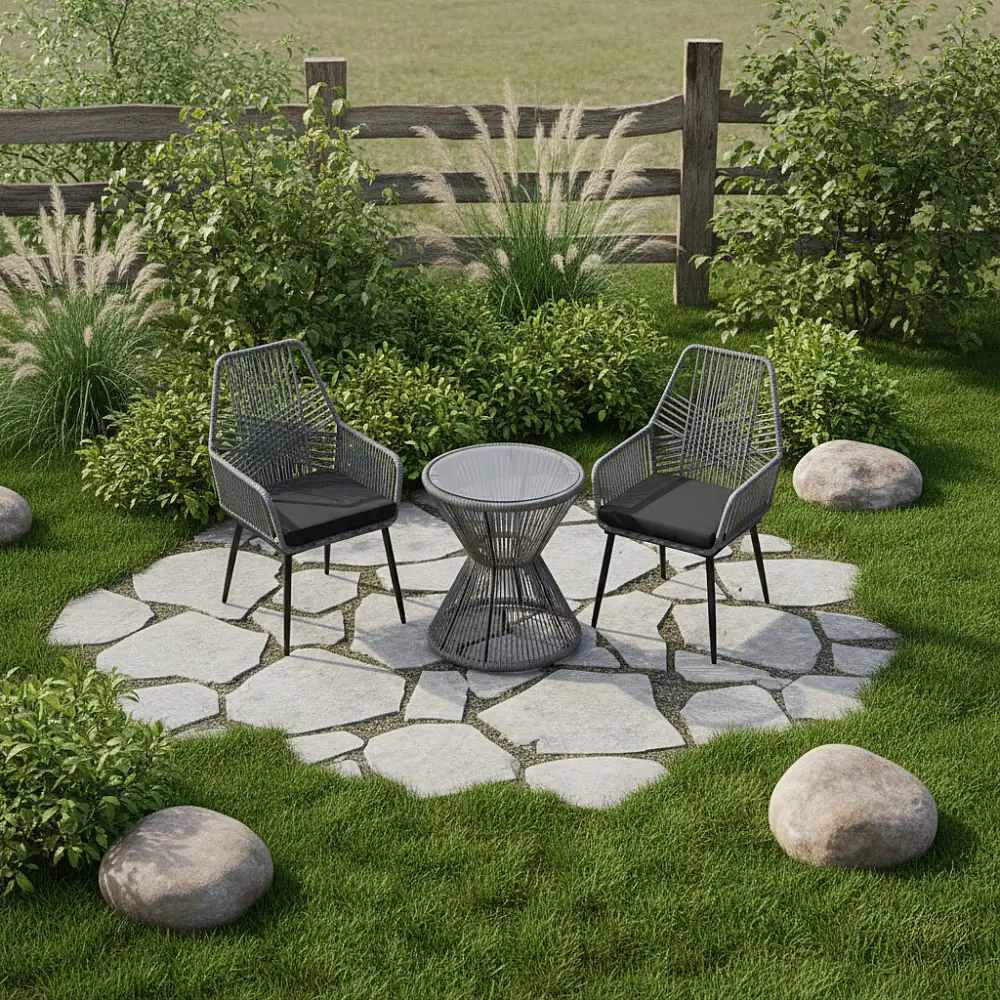 Τραπέζι Mabil pakoworld γυαλί - pe rattan σε γκρι απόχρωση Φ50x55εκ