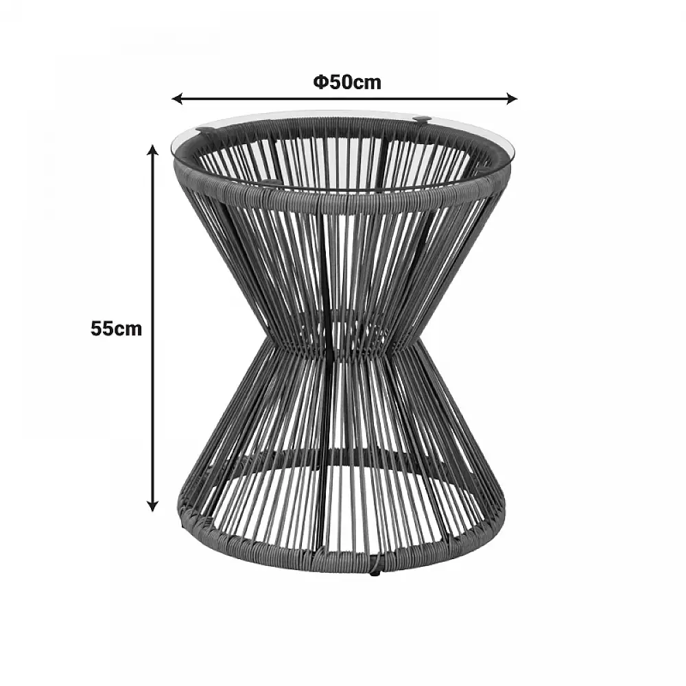Τραπέζι Mabil pakoworld γυαλί - pe rattan σε γκρι απόχρωση Φ50x55εκ