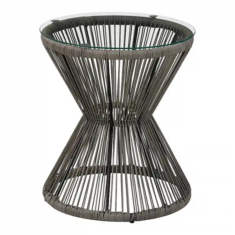 Τραπέζι Mabil pakoworld γυαλί - pe rattan σε γκρι απόχρωση Φ50x55εκ