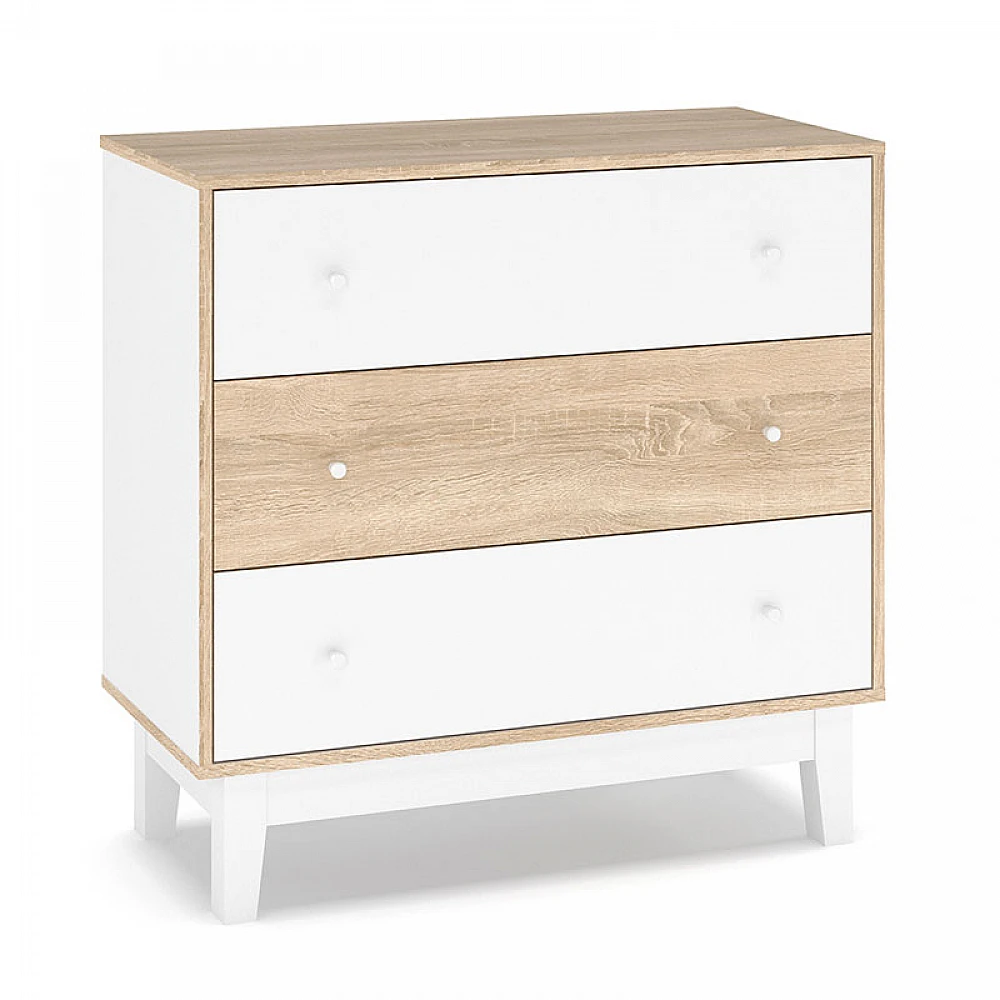 Συρταριέρα Awell pakoworld 3ων συρταριών sonoma-λευκό 90x44x88,5εκ