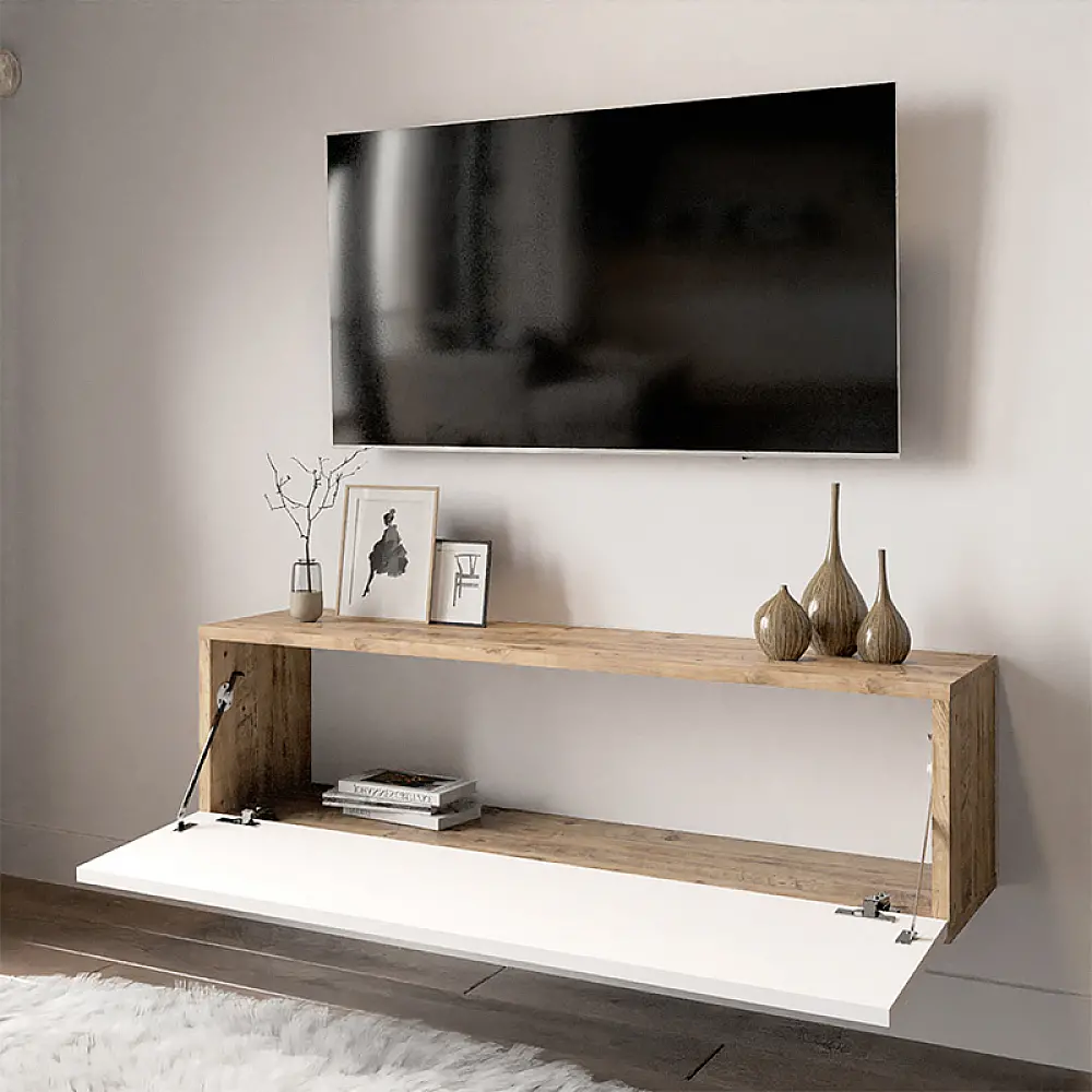 Έπιπλο τηλεόρασης επιτοίχιο Serit pakoworld λευκό-oak 100x31,5x29,5εκ Έπιπλο τηλεόρασης επιτοίχιο Serit pakoworld λευκό-oak 100x31,5x29,5εκ
