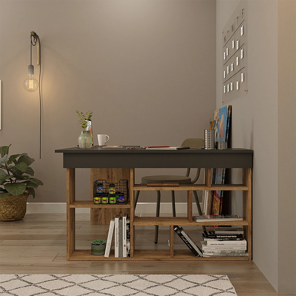 Γραφείο γωνιακό Rosaline pakoworld ανθρακί-oak 120x129x72εκ Γραφείο γωνιακό Rosaline pakoworld ανθρακί-oak 120x129x72εκ