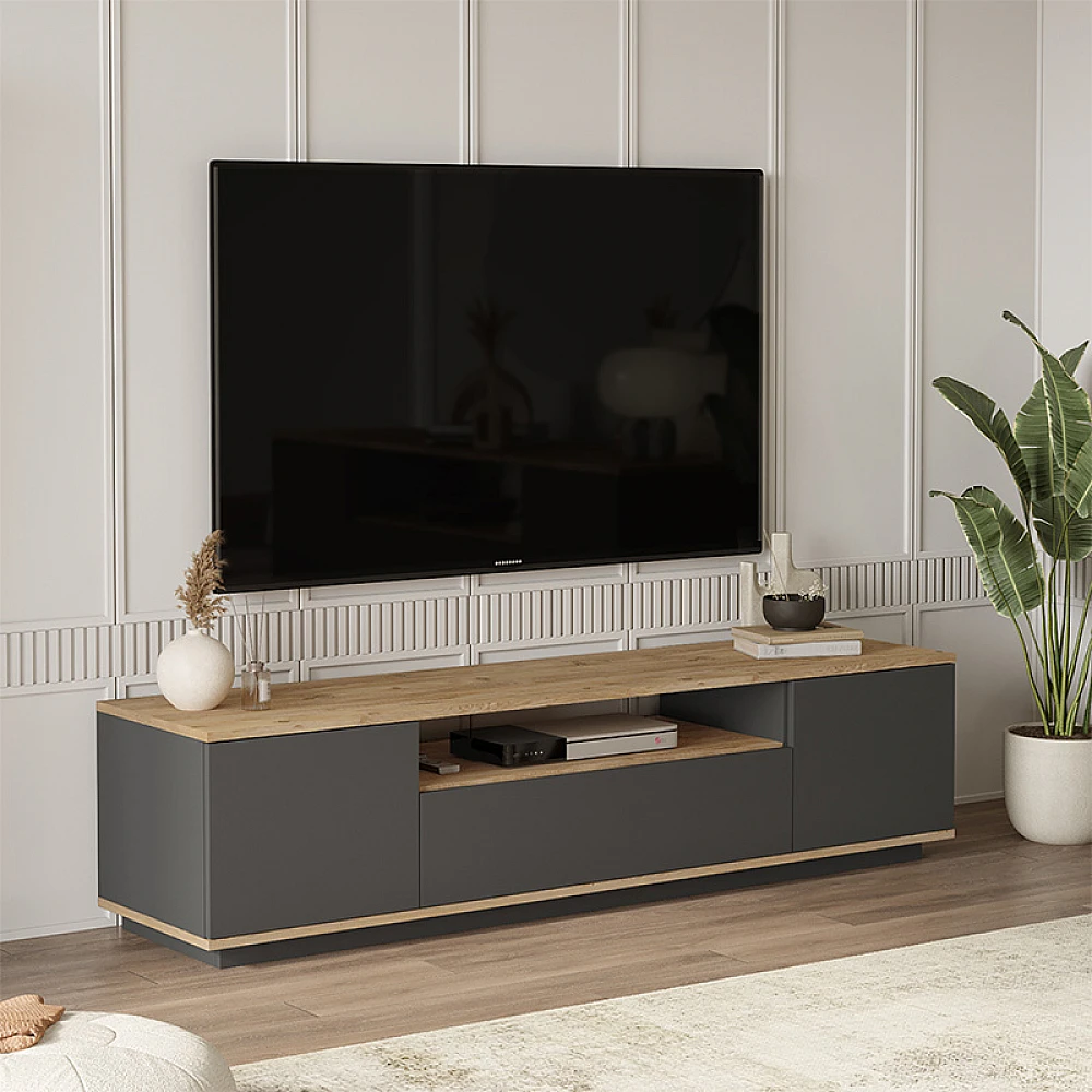 Έπιπλο τηλεόρασης Soren pakoworld sonoma-ανθρακί 180x.44.5x44.6εκ Έπιπλο τηλεόρασης Soren pakoworld sonoma-ανθρακί 180x.44.5x44.6εκ