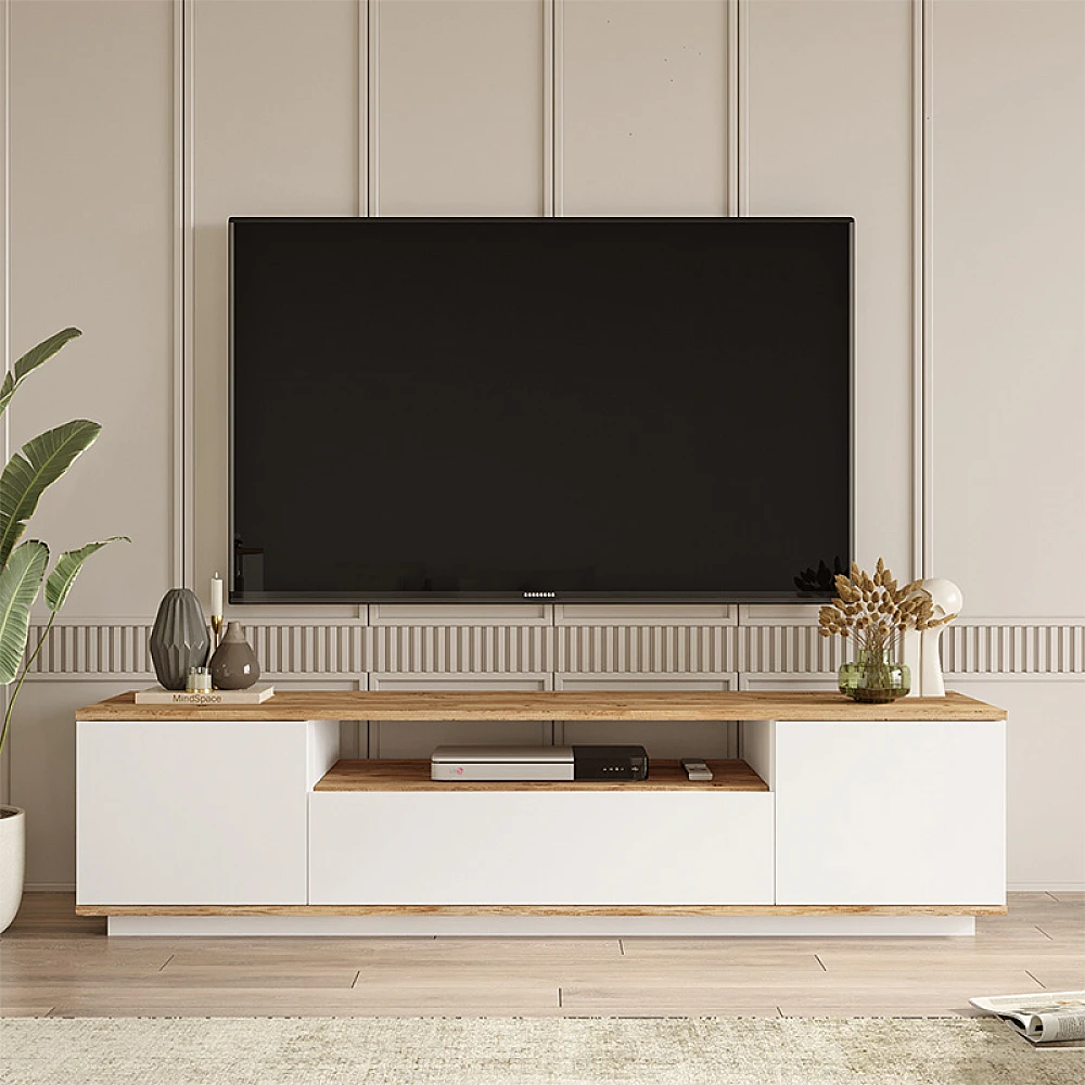 Έπιπλο τηλεόρασης Soren pakoworld sonoma-λευκό 180x.44.5x44.6εκ Έπιπλο τηλεόρασης Soren pakoworld sonoma-λευκό 180x.44.5x44.6εκ