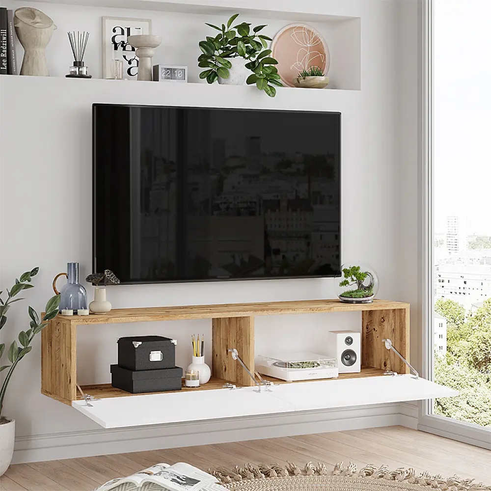 Έπιπλο τηλεόρασης επιτοίχιο Serit pakoworld λευκό-sonoma 140x31.6x29.6εκ