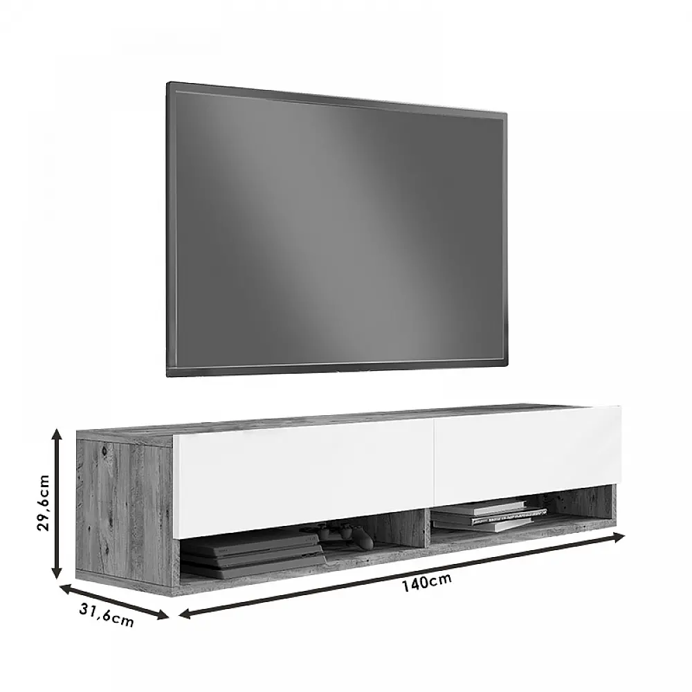 Έπιπλο τηλεόρασης επιτοίχιο Roscoe pakoworld λευκό-sonoma 140x31.6x29.6εκ Έπιπλο τηλεόρασης επιτοίχιο Roscoe pakoworld λευκό-sonoma 140x31.6x29.6εκ