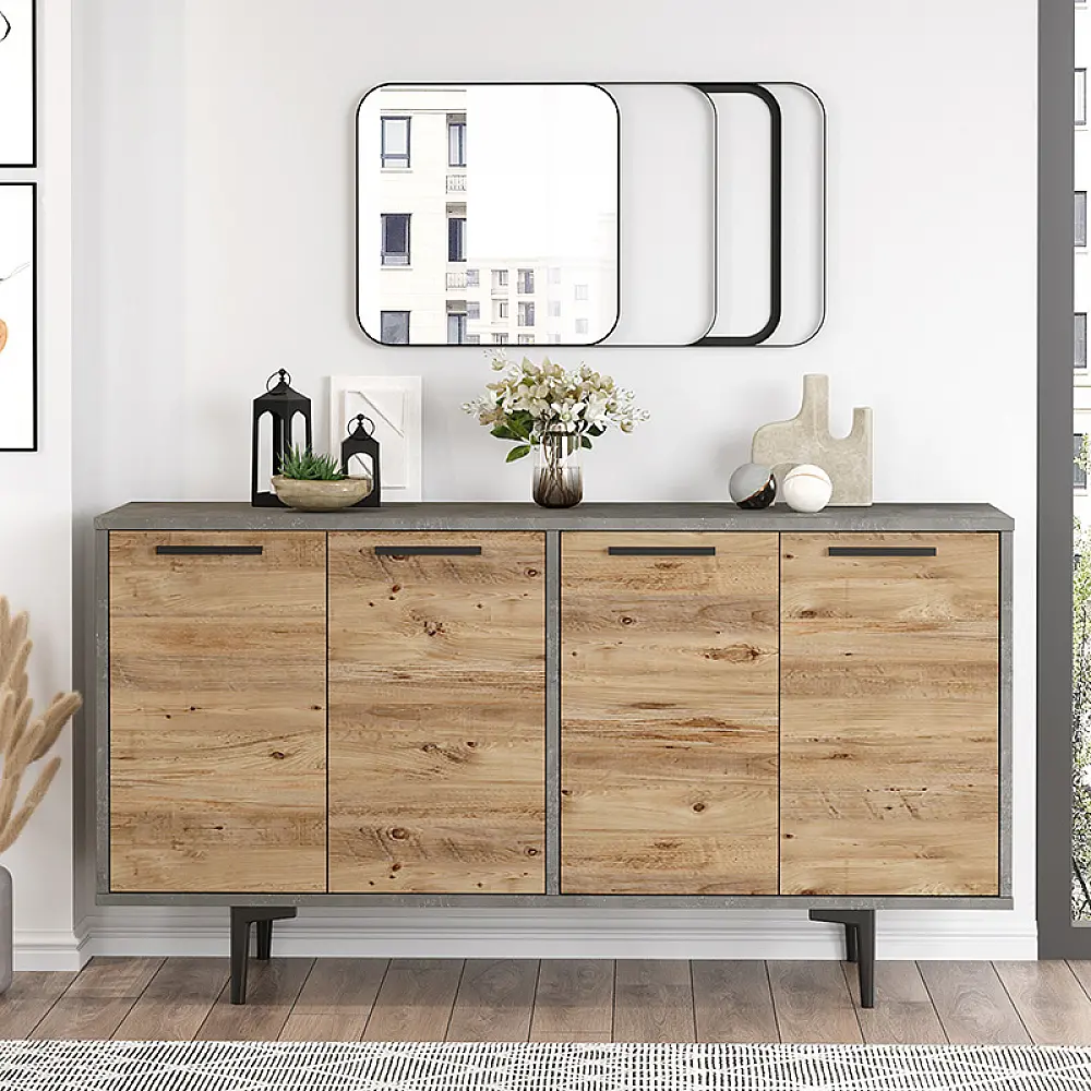 Μπουφές Jethro pakoworld sonoma-cement 138x40x73εκ Μπουφές Jethro pakoworld sonoma-cement 138x40x73εκ