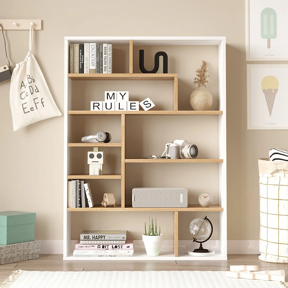 Βιβλιοθήκη Decora pakoworld σε φυσικό-λευκό απόχρωση 90x22x123.6εκ Βιβλιοθήκη Decora pakoworld σε φυσικό-λευκό απόχρωση 90x22x123.6εκ
