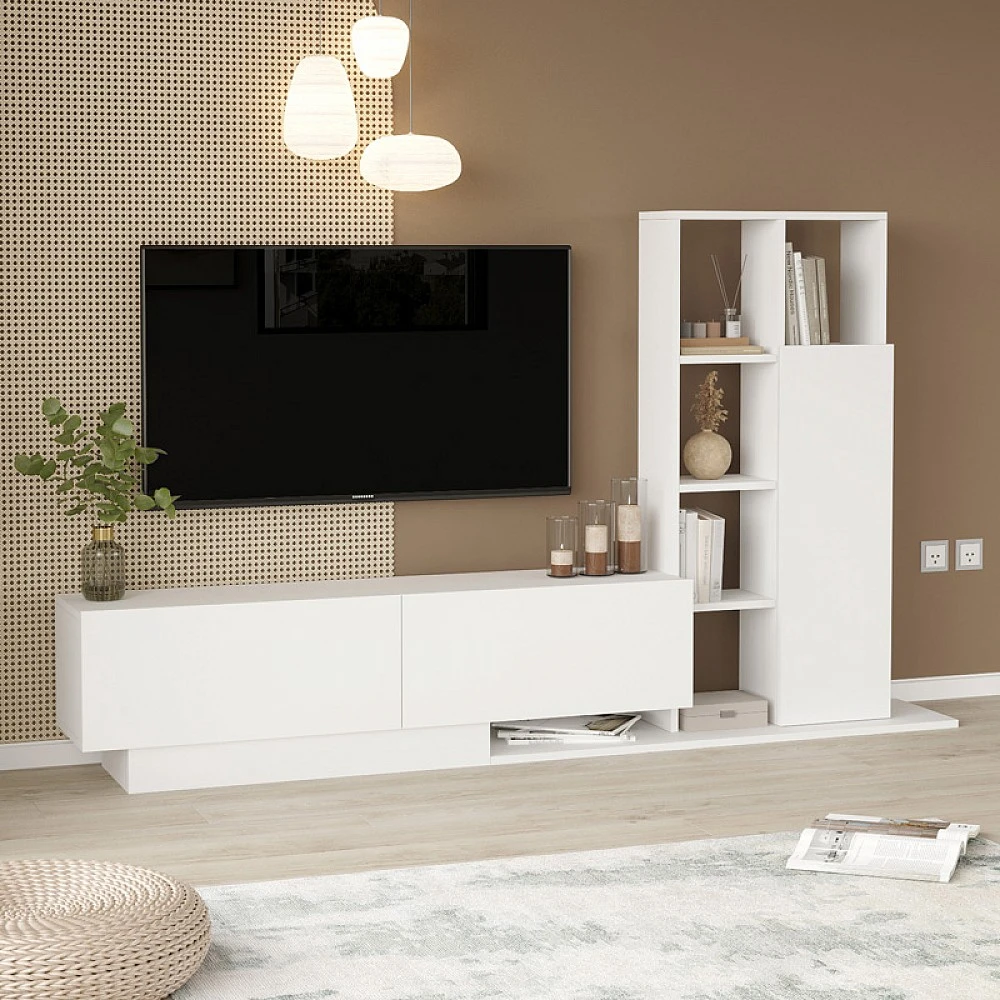 Σύνθετο σαλονιού Damon pakoworld σε λευκή απόχρωση 140x29.5x39.5εκ